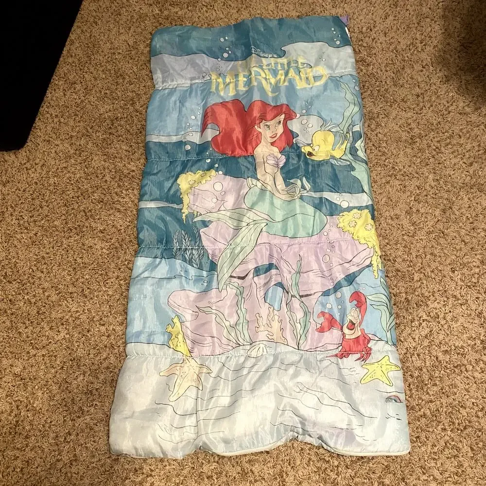 Vintage Disney Little Mermaid Sleeping Bag Ariel Princess 90s Kids Bedding